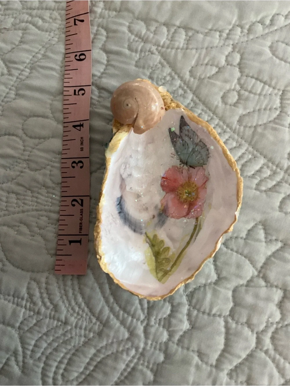 Handmade Decoupage Oyster Shell Trinket Dish 5 inches
